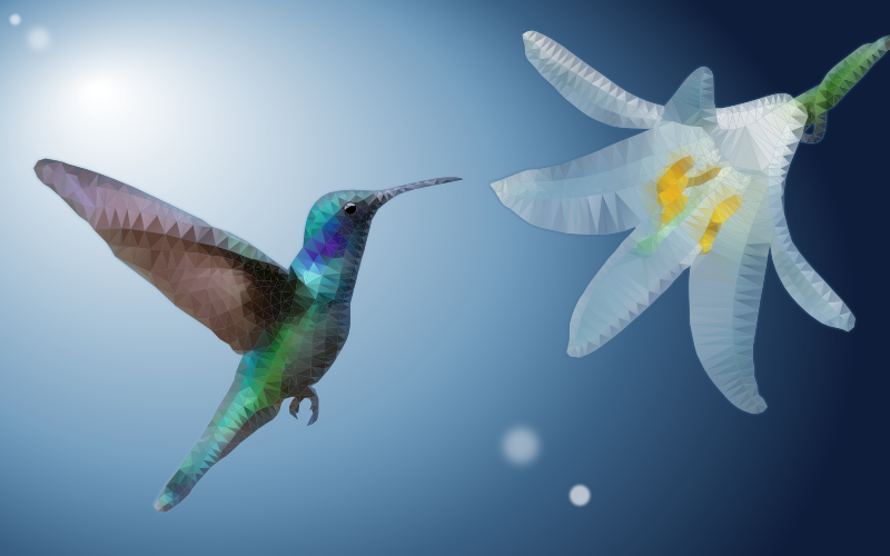 Hummingbird Flying in the Flower - Low Poly