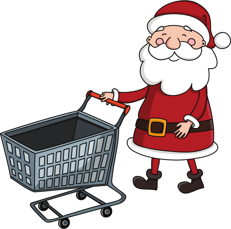 Santa Claus Pushing Empty Shopping Cart