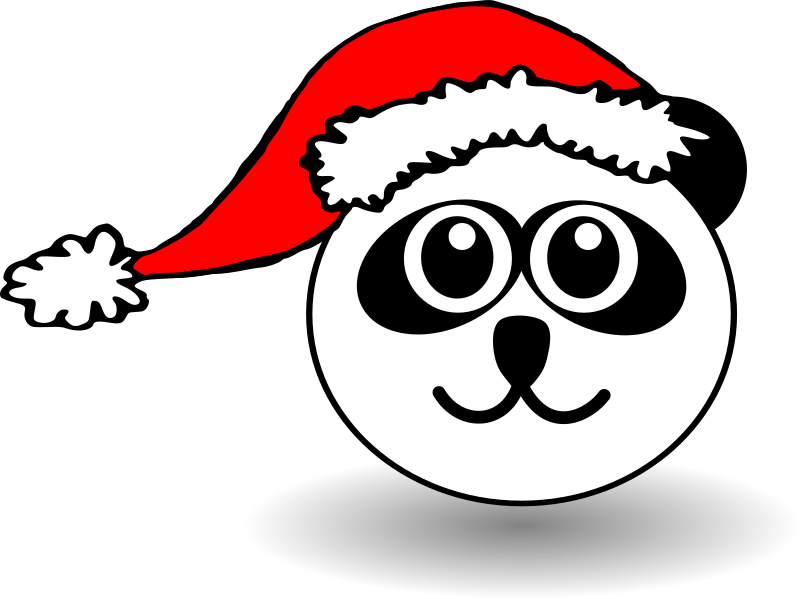 Funny panda face black and white with Santa Claus hat