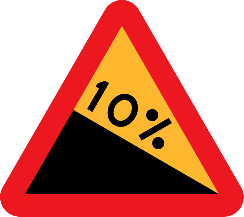 10% downward gradient roadsign