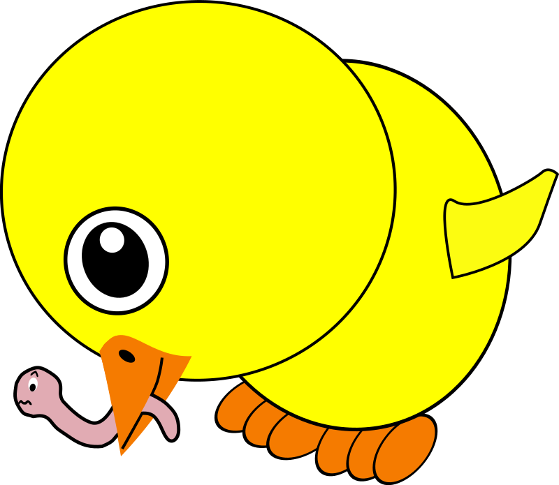 Funny Chick Eating Earthworm Cartoon