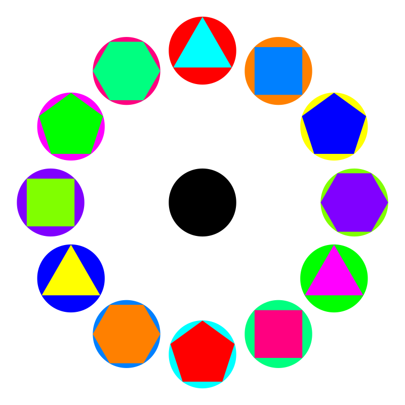 4 polygons in circles rainbow