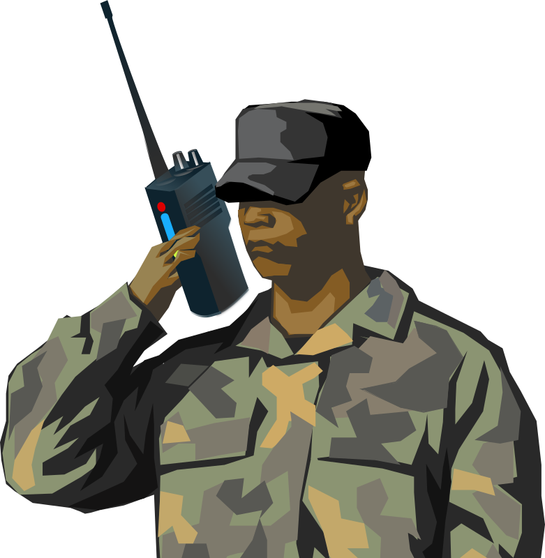 Soldier with walkie talkie radio