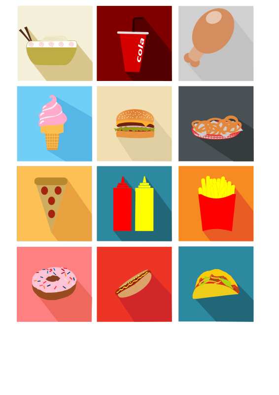 Fast Food Long Shadow Icons