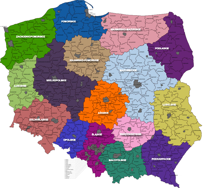 Poland, voivodeship, district