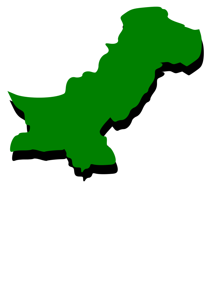 Embossed outline map of Pakistan with green fill