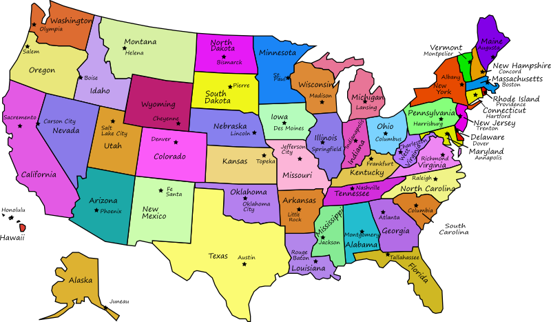 United States Map With Capitals, and State Names
