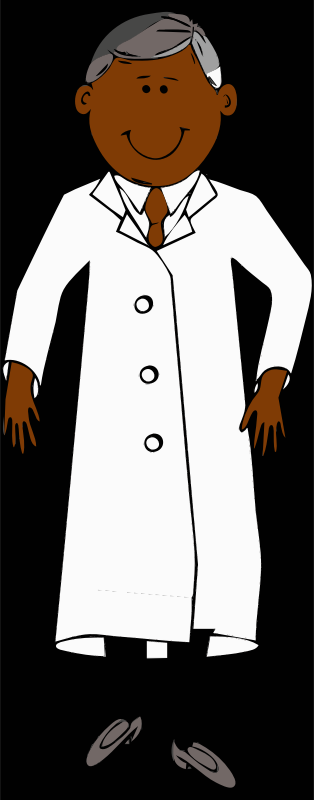 lab coat worn by scientist with grey hair