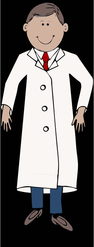 lab coat worn by scientist with red tie