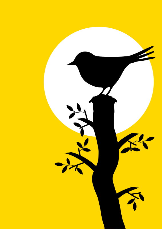 Silhouette with bird and tree