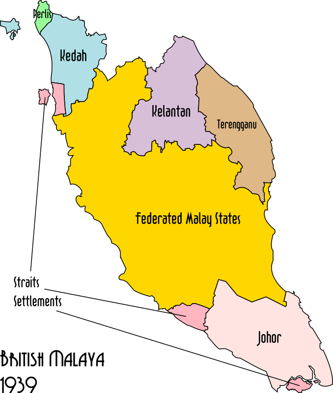 Political Map of British Malaya, 1939