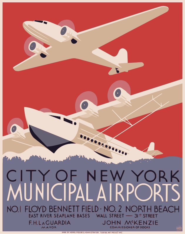 New York City Municipal Airports WPA Poster 1937