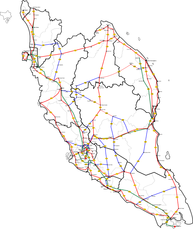 Peninsular Malaysia Major Routes Map