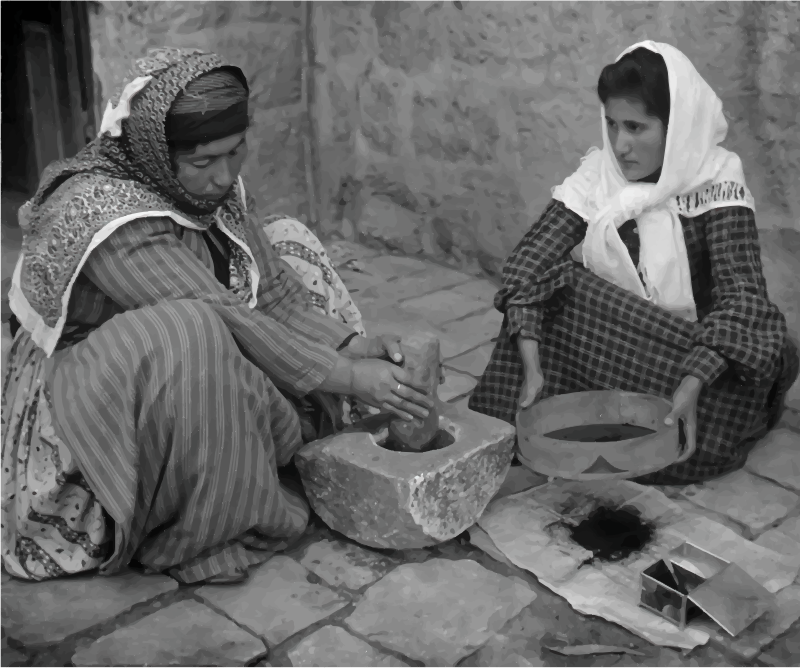 Palestinian Women Grinding Coffee Beans 1905