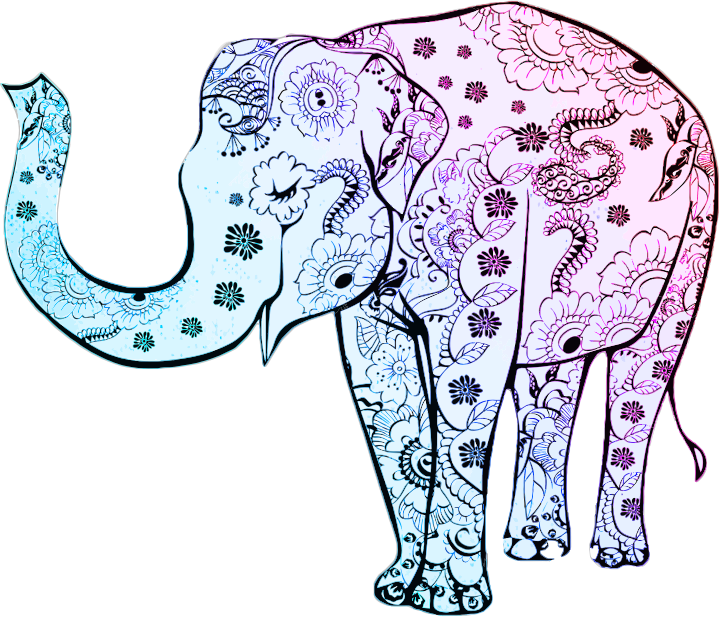 Blue Floral Elephant