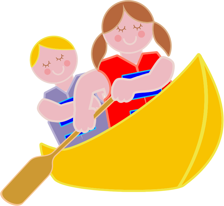 Girl And Boy Rowing In Canoe