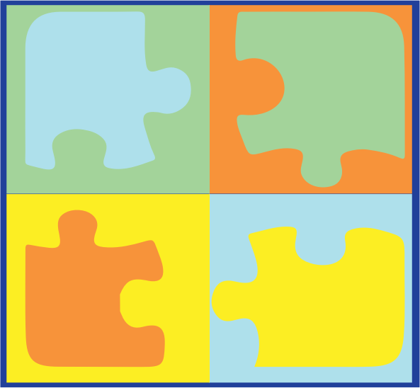 Four puzzle pieces block