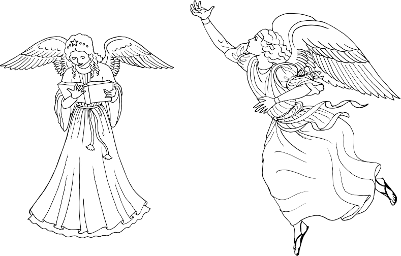 Two Female Angels Line Art