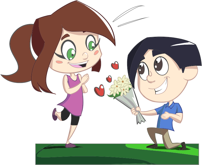 Boy Giving Flowers To Girl