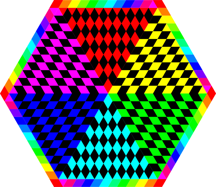 Colorful remix of the chessboard hexagon