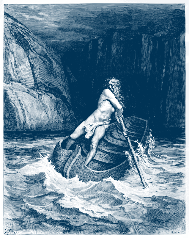 Charon, by Doré 1857 (in blue ink)