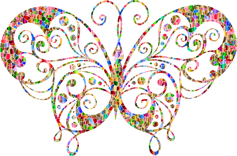 Chromatic Tiled Flourish Butterfly Silhouette
