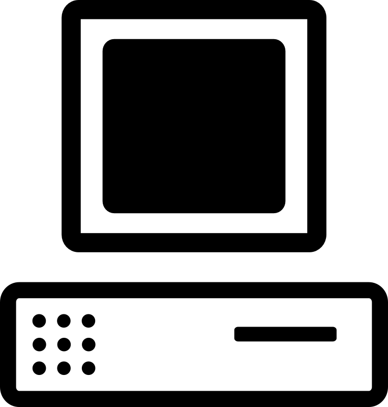 B&W cartoon computer (base + monitor)
