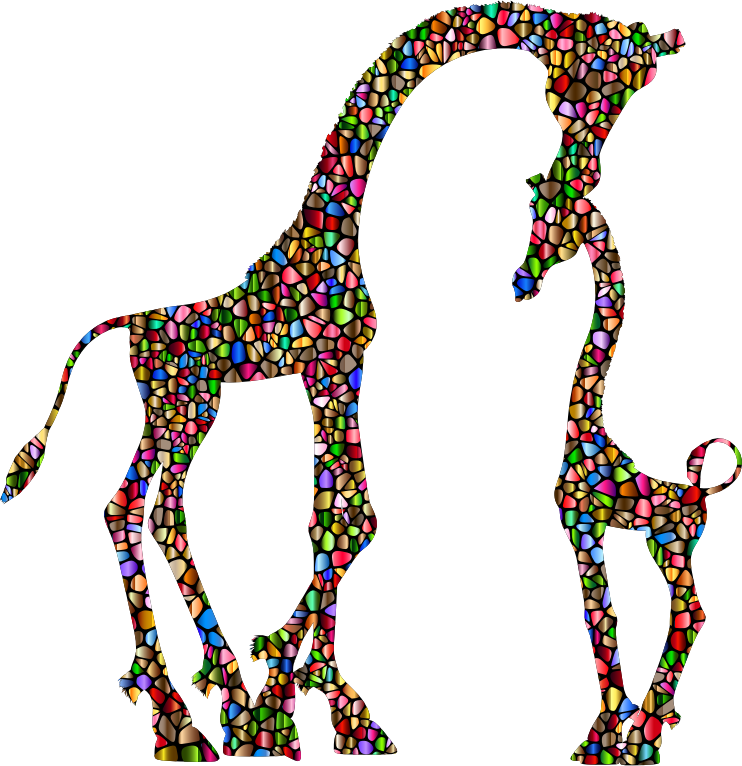 Polychromatic Tiled Mother And Child Giraffe Silhouette Variation 2