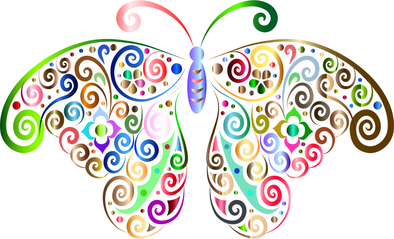 Prismatic Floral Flourish Butterfly Silhouette 3 No Background
