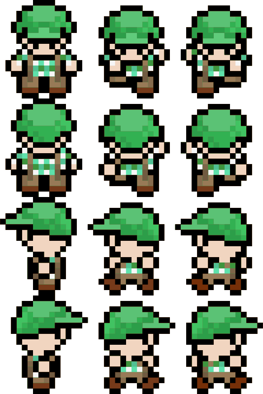 Pixel Green Cap Character 16x18