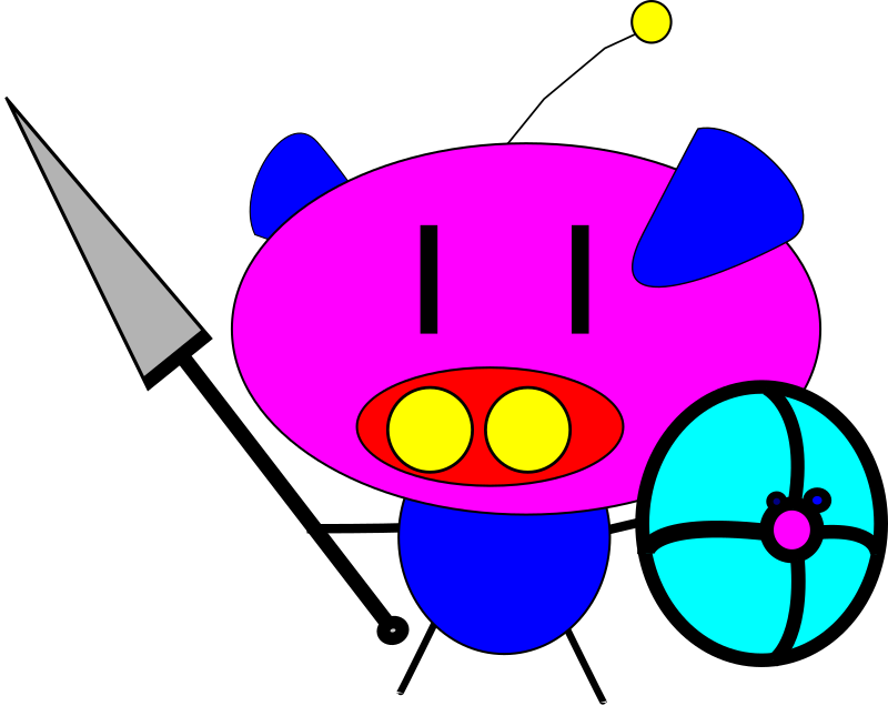pig pig with spear and shield