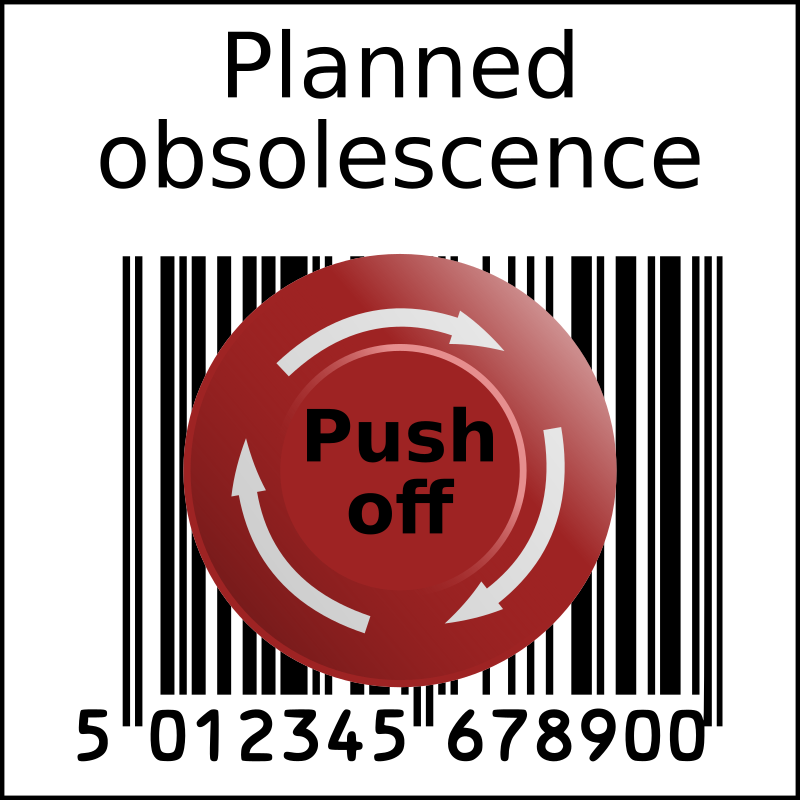 Planned obsolescence barcode in squarre with Emergency Push off button