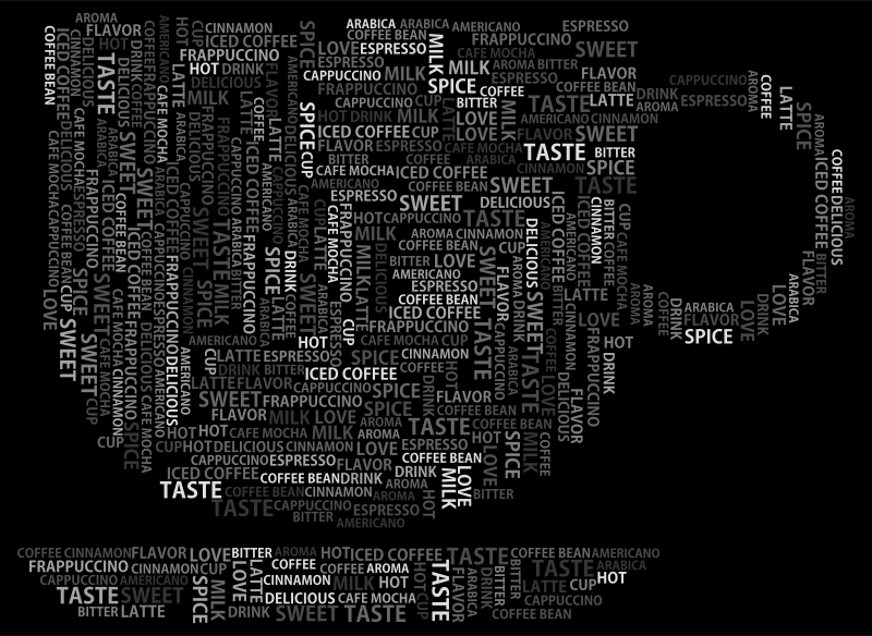 Coffee Cup Word Cloud Grayscale