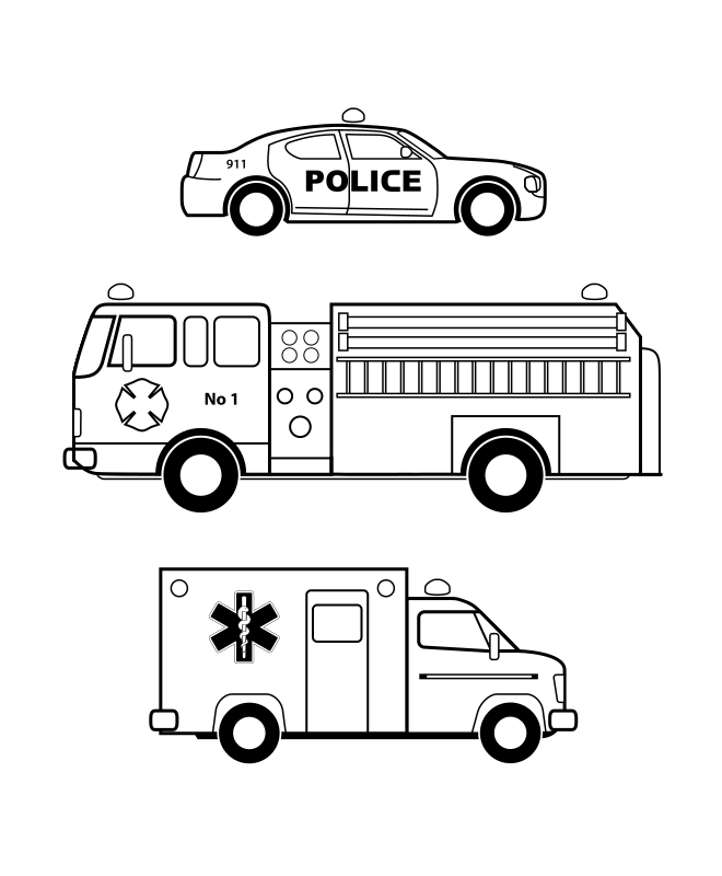 Emergency vehicles black and white