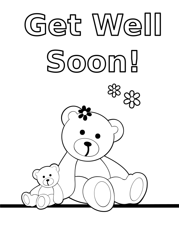 Coloring "get well soon" teddy bear card