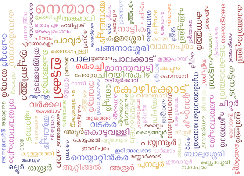 Malayalam Word Cloud using Legislative Assembly constituencies in Kerala