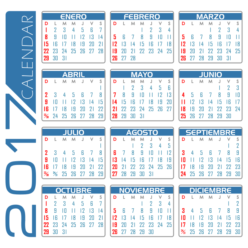 Calendario 2017 – Español (Blanco y Azul)