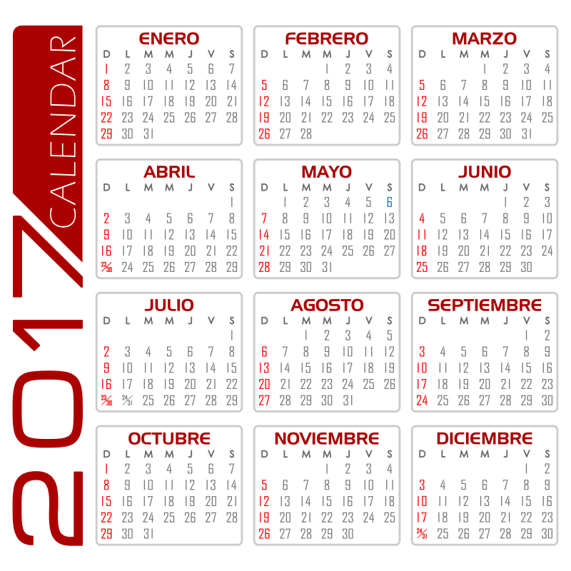 Calendario 2017 – Español (Blanco y Rojo)