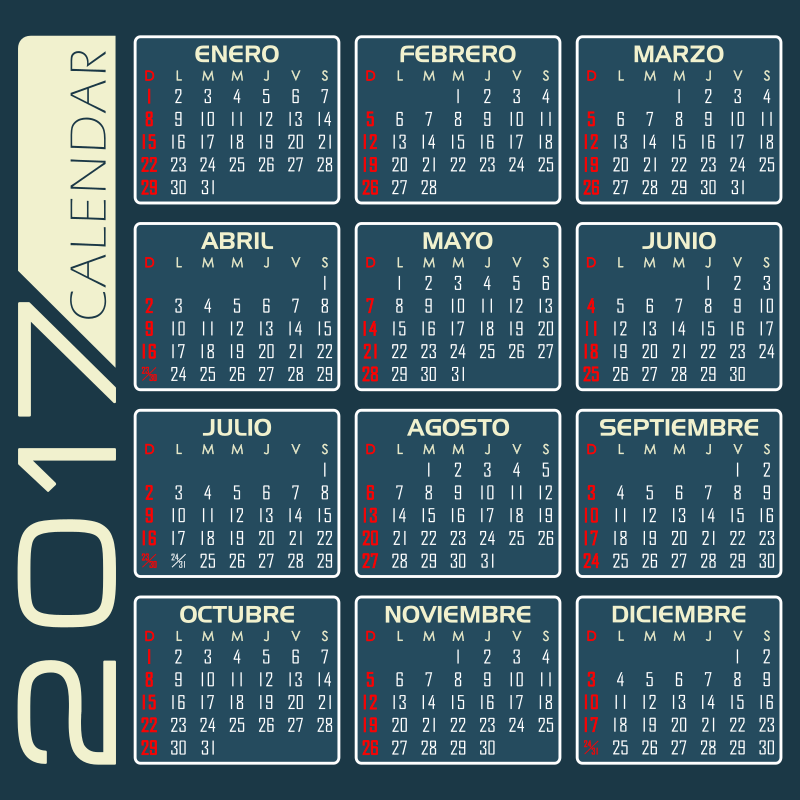 Calendario 2017 – Español (Azul Oscuro)