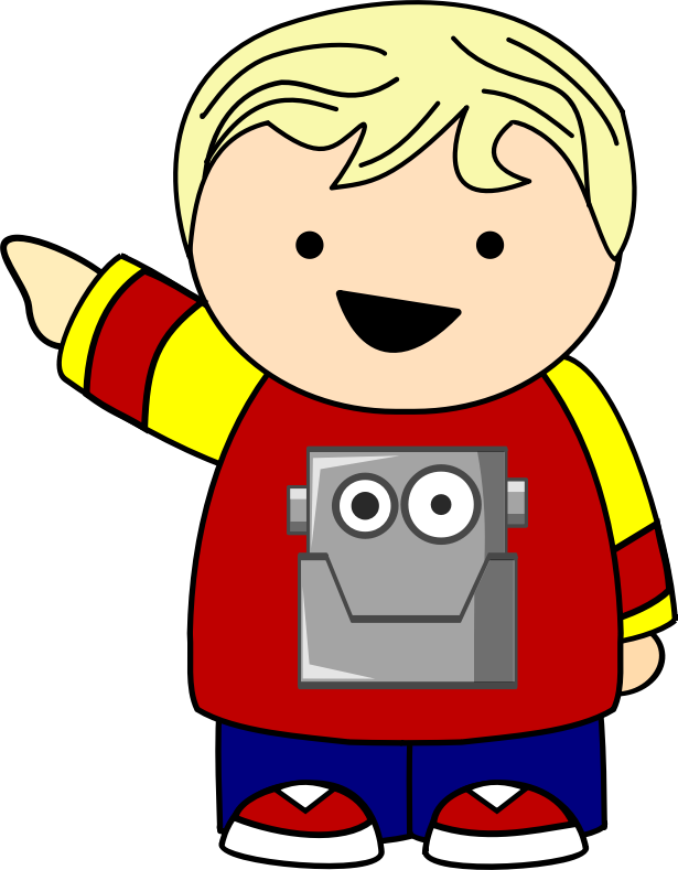 Pointing Kid in Robot Shirt