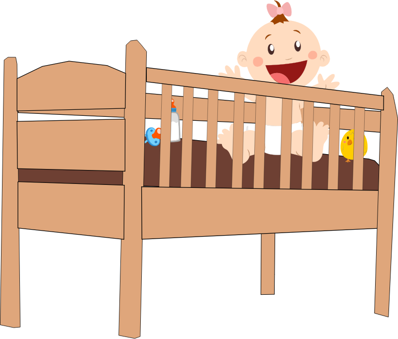 Plank cot bed with baby and Accessories