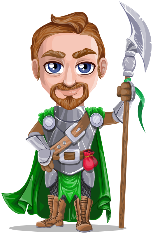 Knight warrior in armor, holding battle-axe