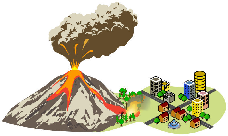 Volcano erupting near the city