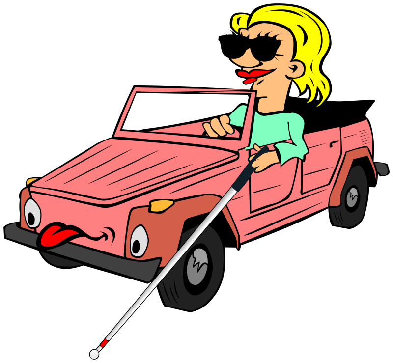 Blind Girl Driving Car Cartoon