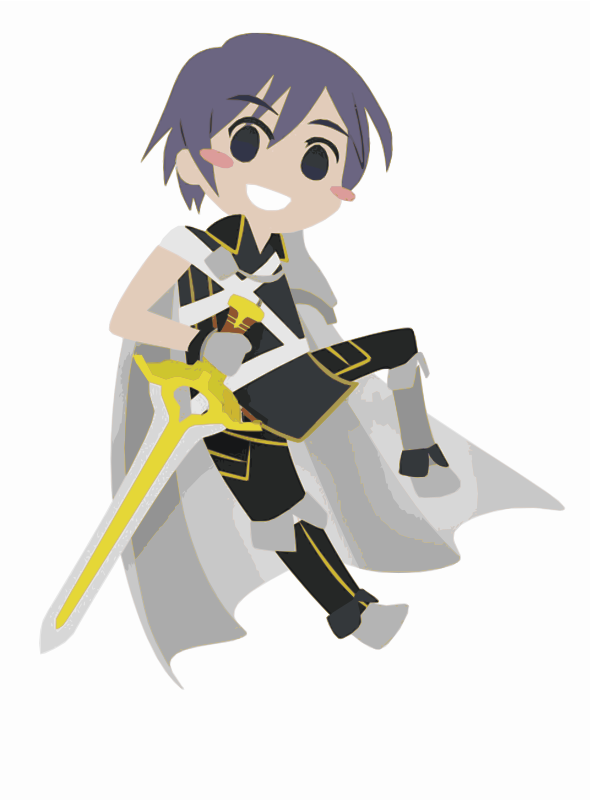 Smiling boy wielding sword