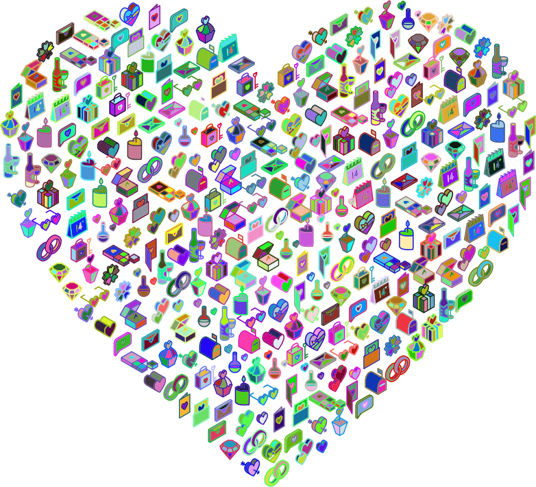 Isometric Valentines Icons Heart Prismatic