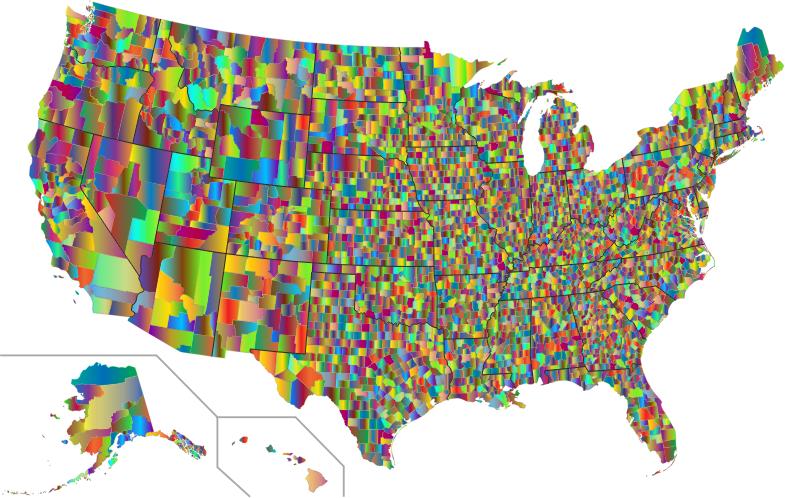 United States With County Borders Polyprismatic