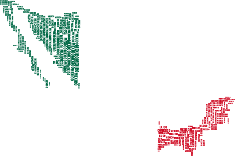 Mexico Map Word Cloud Flag Colors