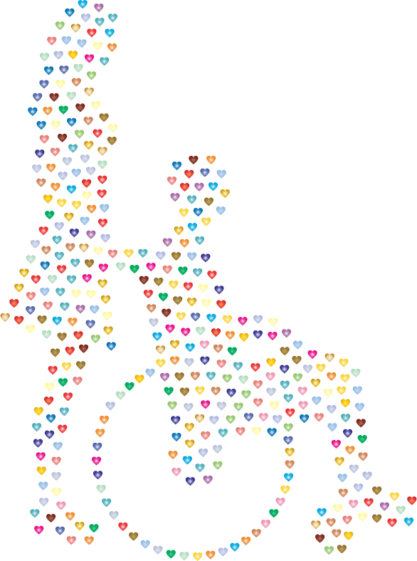 Woman Pushing Man In Wheelchair Silhouette Hearts Prismatic