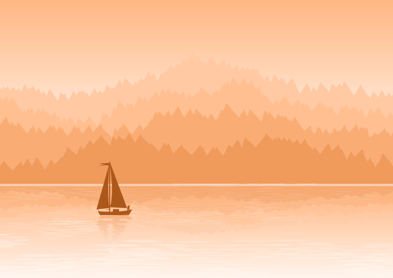 Natural landscape with mountains, a lake of calm waters with a fishing boat - #2
